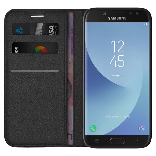 Leather Wallet Case & Card Holder Pouch for Samsung Galaxy J5 Pro - Black